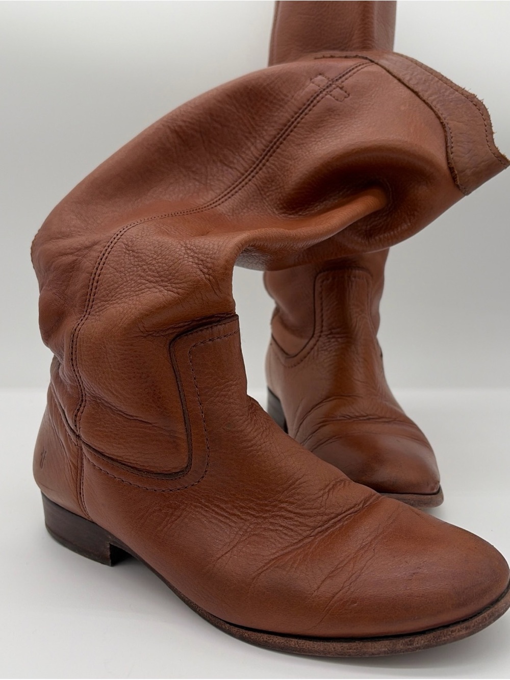 FRYE Cara Roper Tall Pull On Boot in Brown Soft Leather Size 8 Cowgirl Rodeo